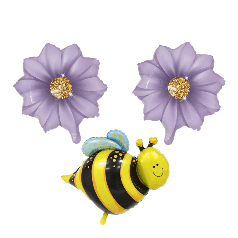 Bee and Purple Flower Balloon Set for Garden or Nature-Themed Party Decorations