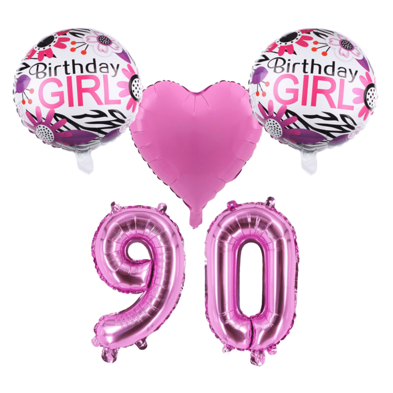 Birthday Girl 90th Party Balloons Pink Foil Number Set
