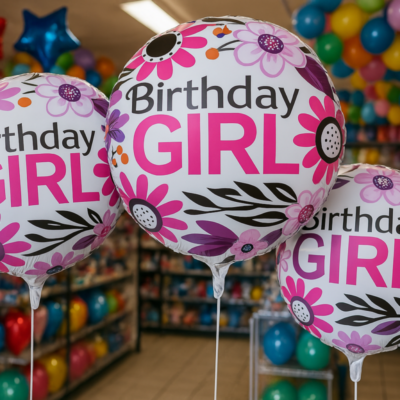 Birthday Girl Pink & Purple Floral Foil Balloon, 18-Inch Round Party Supply