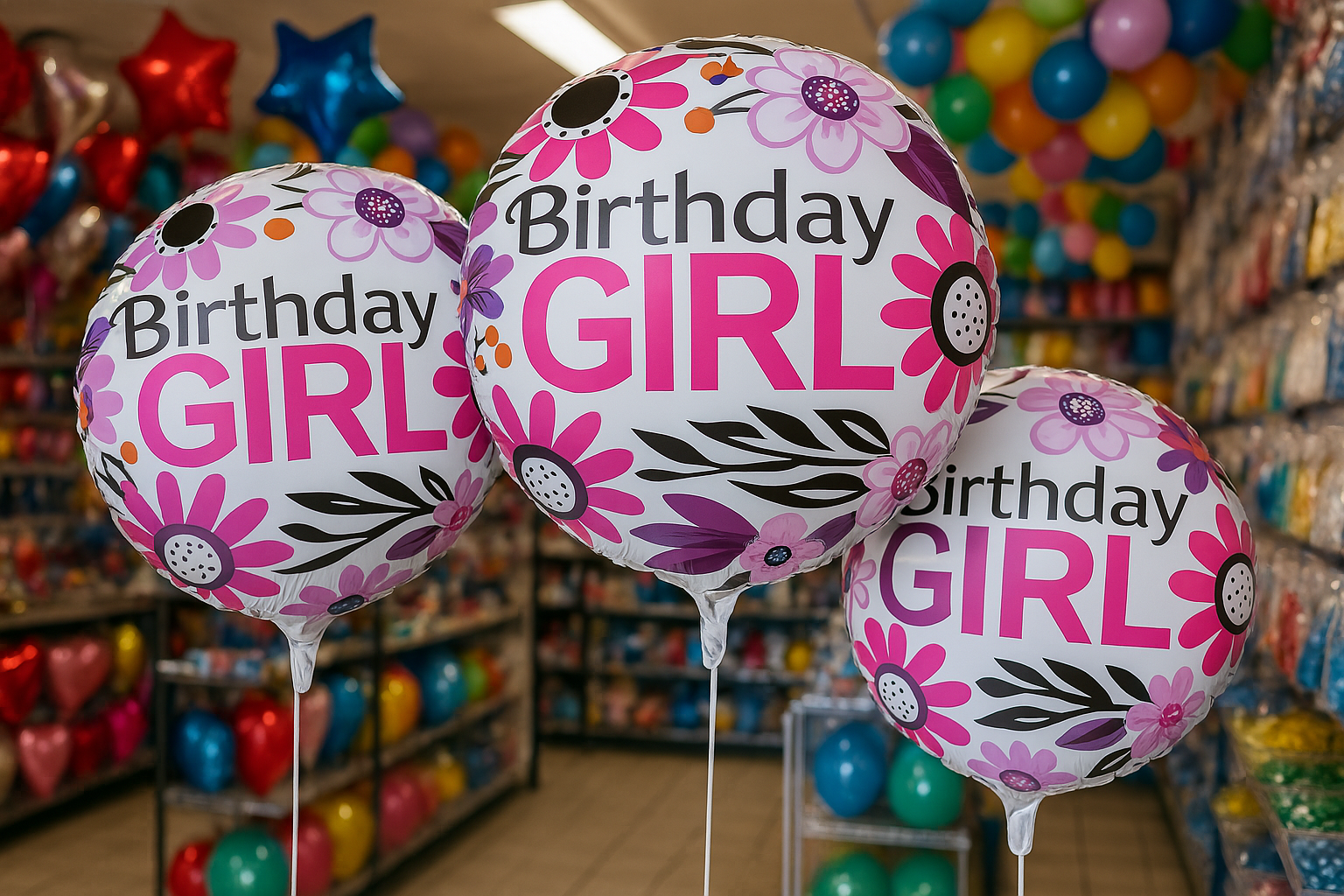 Birthday Girl Pink & Purple Floral Foil Balloon, 18-Inch Round Party Supply