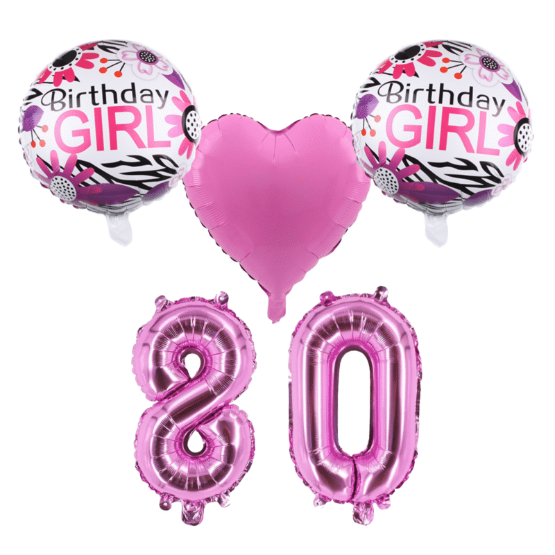 Birthday Girl Pink Balloons Number 80 Party Decor Set