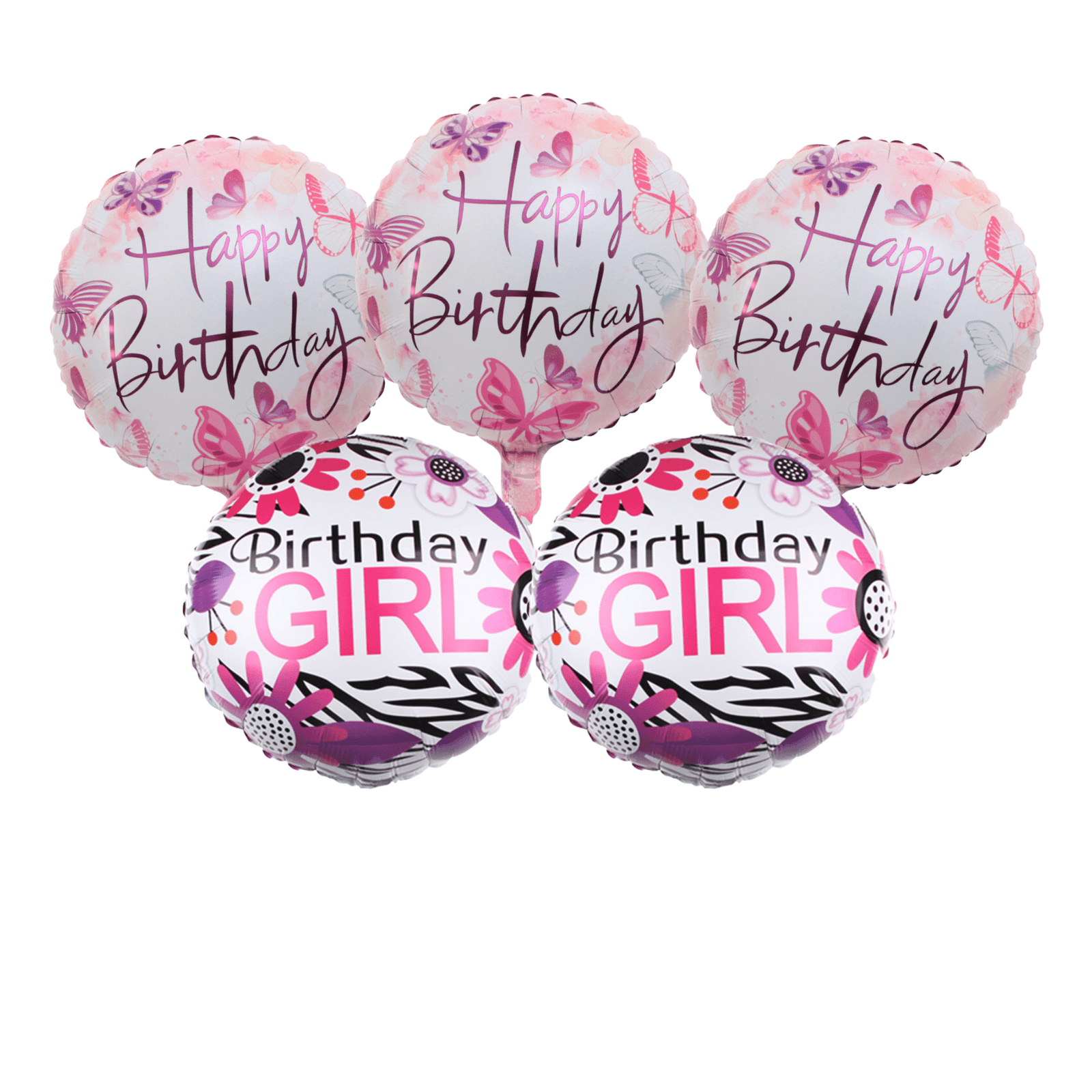 Birthday Girl and Happy Birthday Mylar Balloon Set – 5 Pack 18 Inch Foil Balloons for Party Decorations