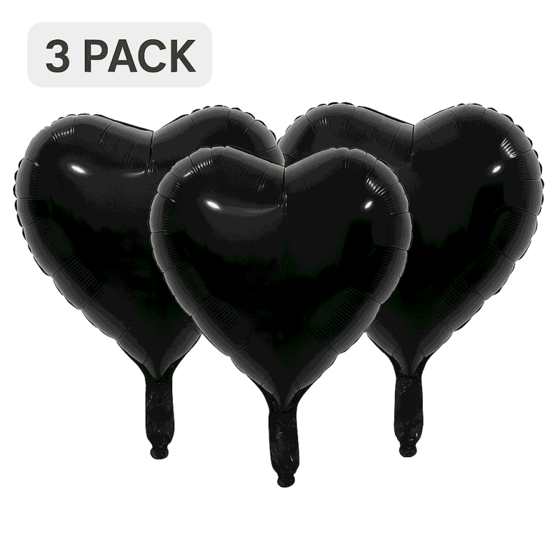 Black Heart Foil Balloons 3 Pack Party Decor Balloons