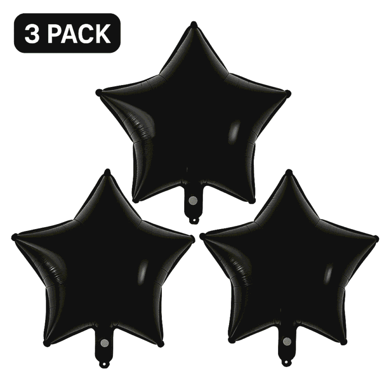 Black Star Foil Balloons 3 Pack Party Decor Balloons