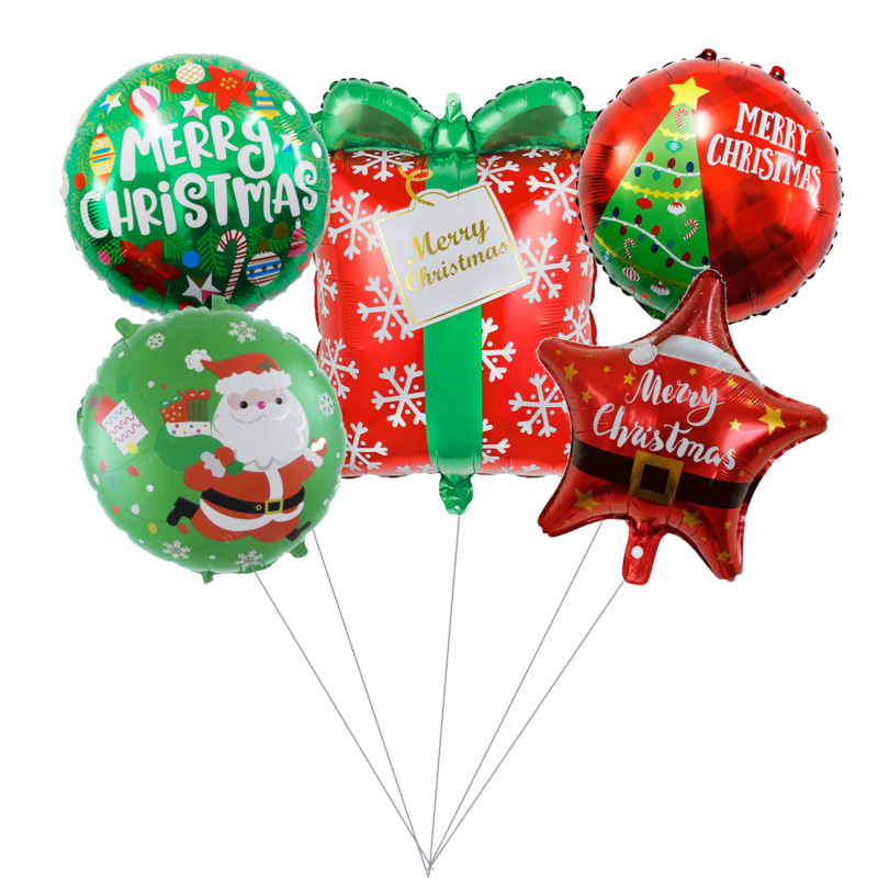 Christmas Balloon Bouquet 5 Foil Balloons 18" Christmas Balloon Gift Shape
