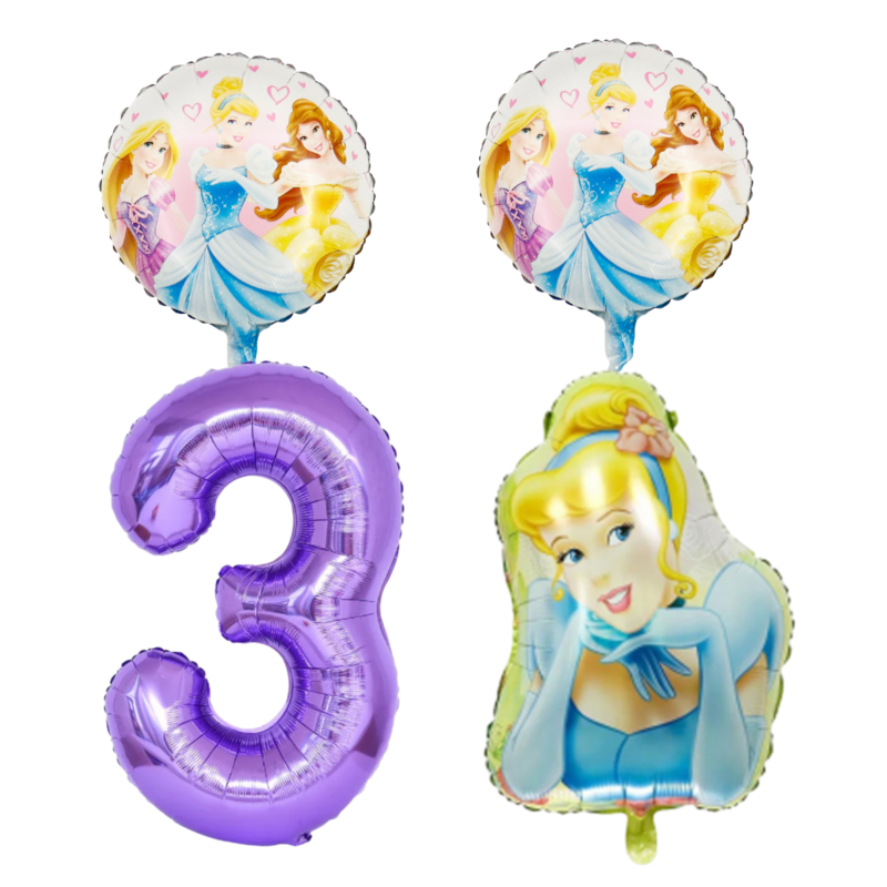 Cinderella Princess 3rd Birthday Foil Balloon Set Purple Blue Girls