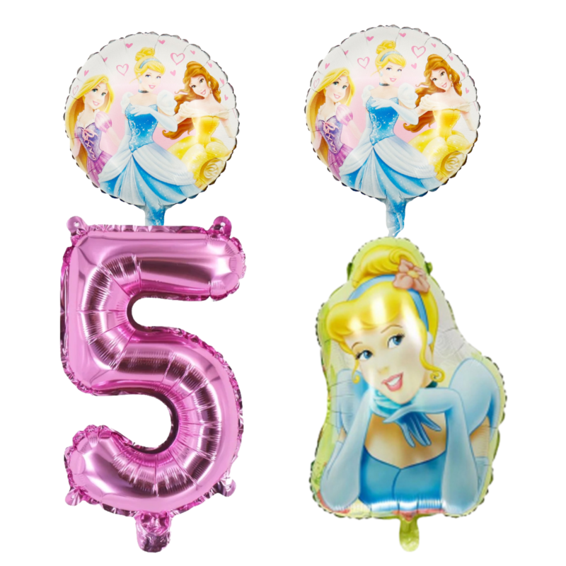 Cinderella Princess 5th Birthday Foil Balloon Set Pink Blue Girls