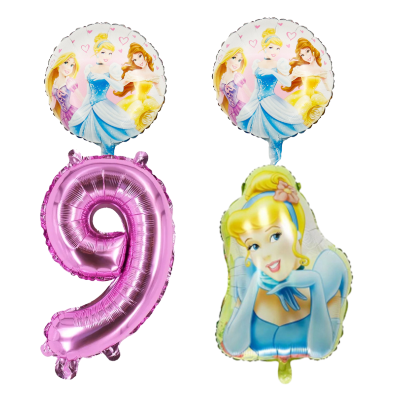 Cinderella Princess 9th Birthday Party Foil Balloons Pink Blue Number Set