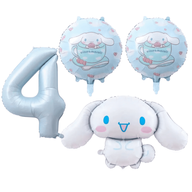 Cinnamoroll 4th Birthday Party Balloons Set Blue White Foil 4pc balloons