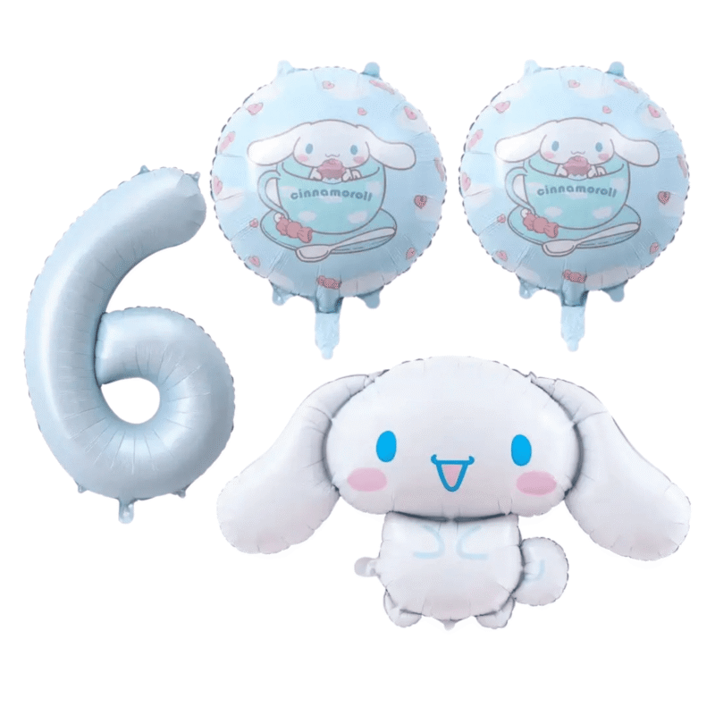 Cinnamoroll 6th Birthday Party Balloons Set Blue White 4pc balloons