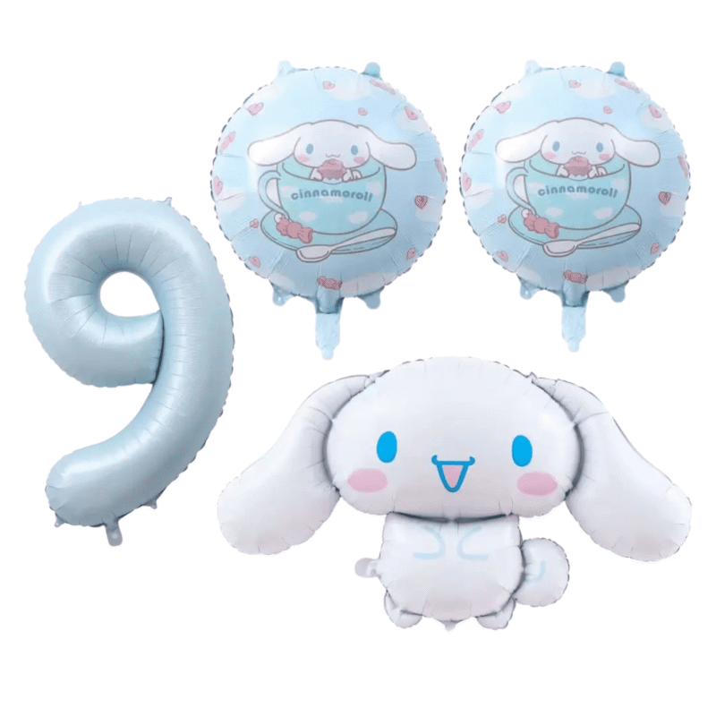 Cinnamoroll 9th Birthday Party Balloons Set Light Blue White 4pc balloons