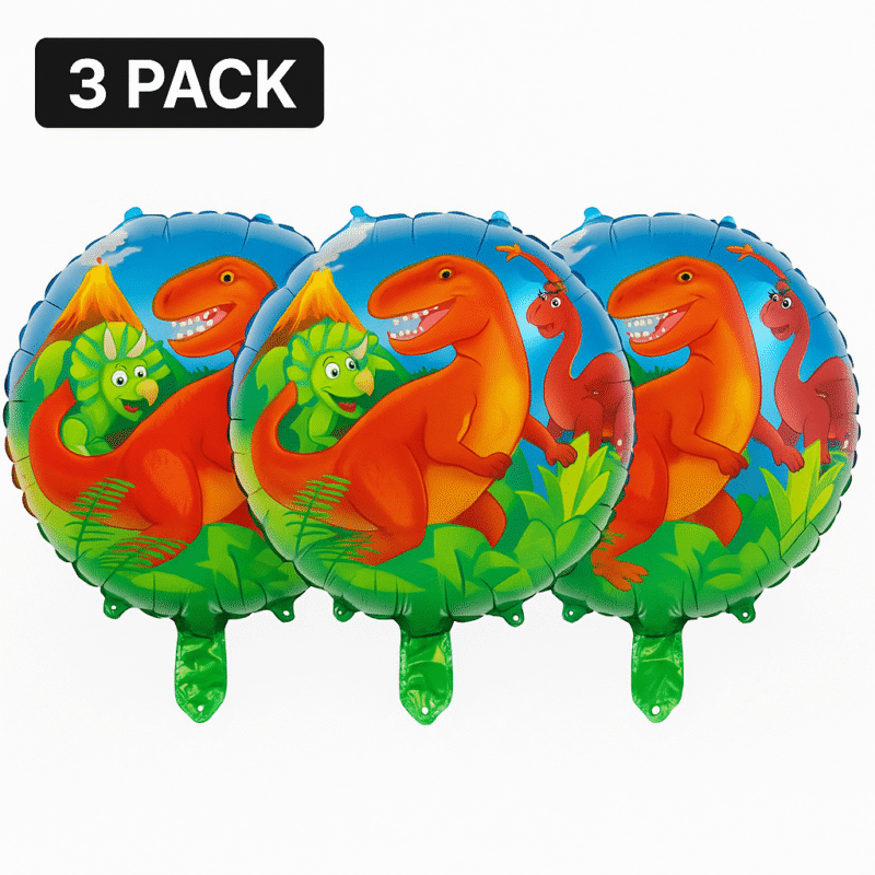 Dinosaur Party Balloons 3 Pack Kids Birthday Green Orange Foil balloons
