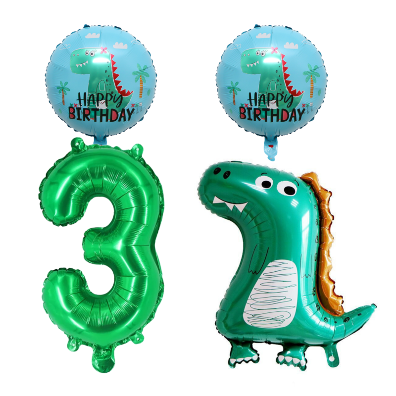 Dinosaur 3rd Birthday Party Balloons Green Number Foil Set