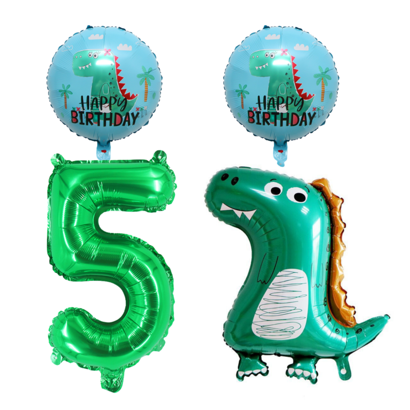 Dinosaur 5th Birthday Party Balloons Green Number Foil Set