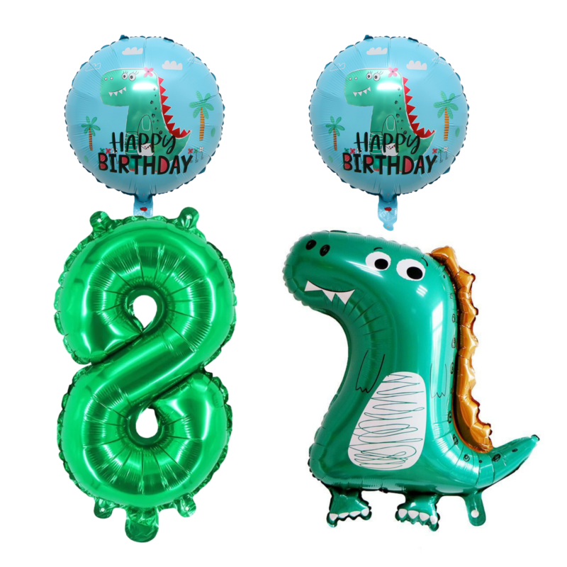 Dinosaur 8th Birthday Party Balloons Green Number Foil Set