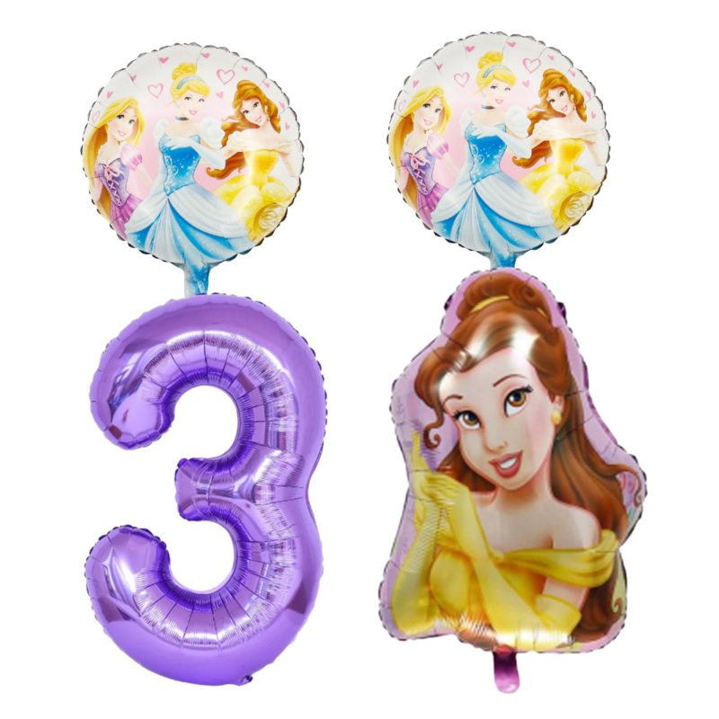 Disney Princess 3rd Birthday Balloon Bouquet Belle Purple Foil Number