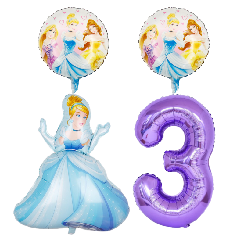 Disney Princess 3rd Birthday Party Foil Balloon Set Cinderella Purple Blue
