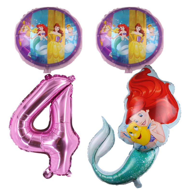 Disney Princess 4th Birthday Foil Balloon Set Ariel Number Pink Purple Girls