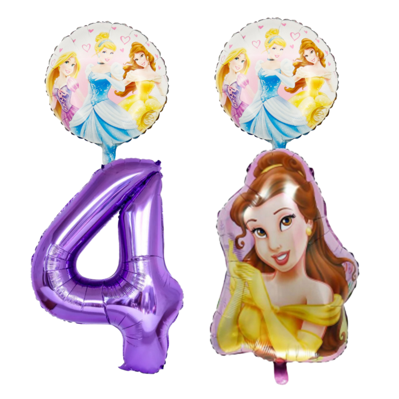 Disney Princess 4th Birthday Party Foil Balloon Bouquet Belle Purple