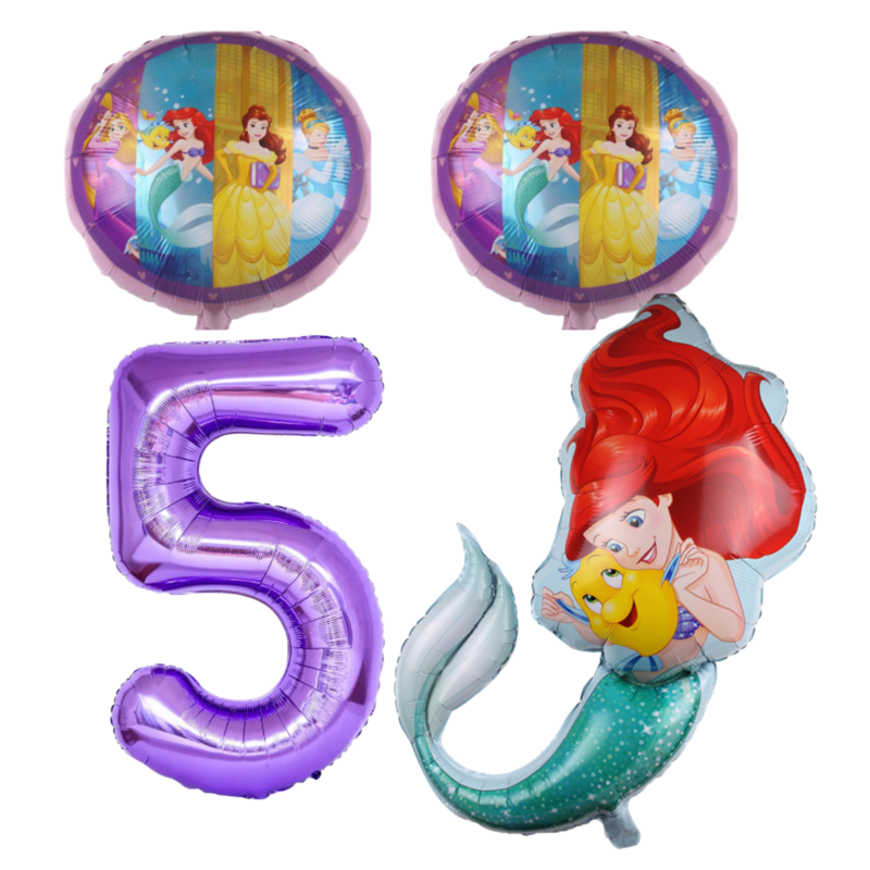 Disney Princess 5th Birthday Foil Balloon Set Purple Ariel Number