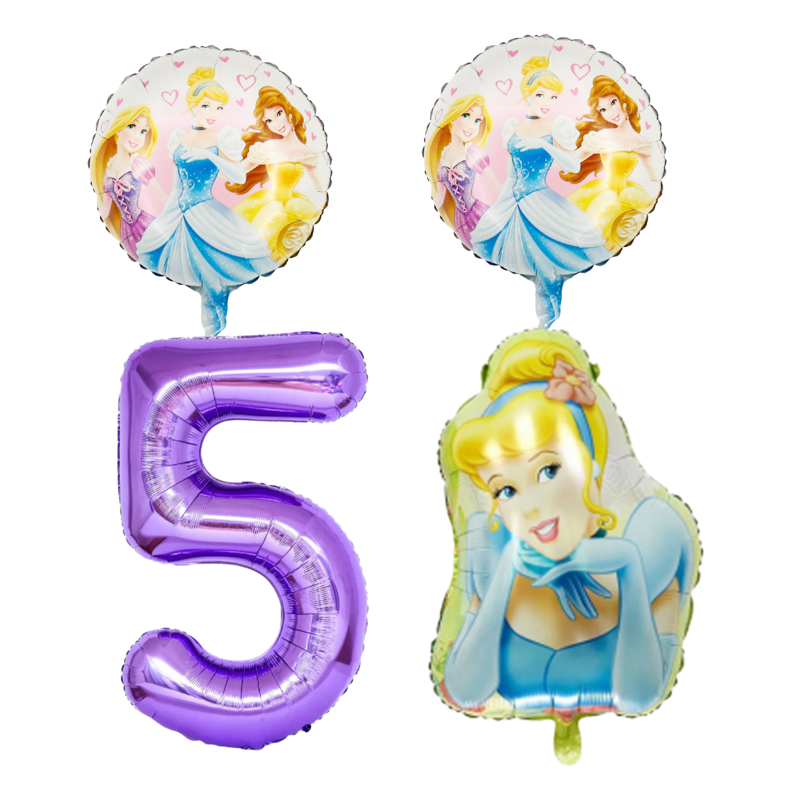 Disney Princess 5th Birthday Foil Balloon Set Purple Blue Cinderella