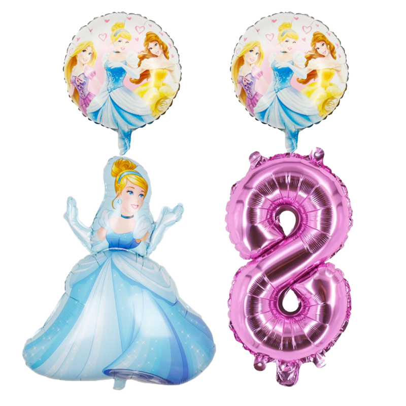 Disney Princess 8th Birthday Foil Balloon Set Cinderella Pink Blue Girls