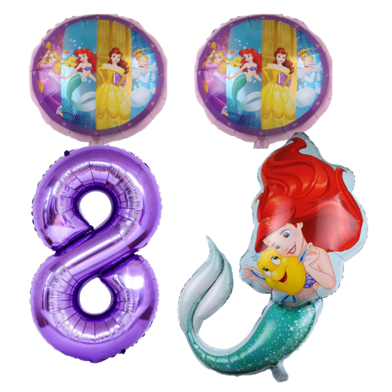 Disney Princess 8th Birthday Foil Balloon Set Purple Ariel Number