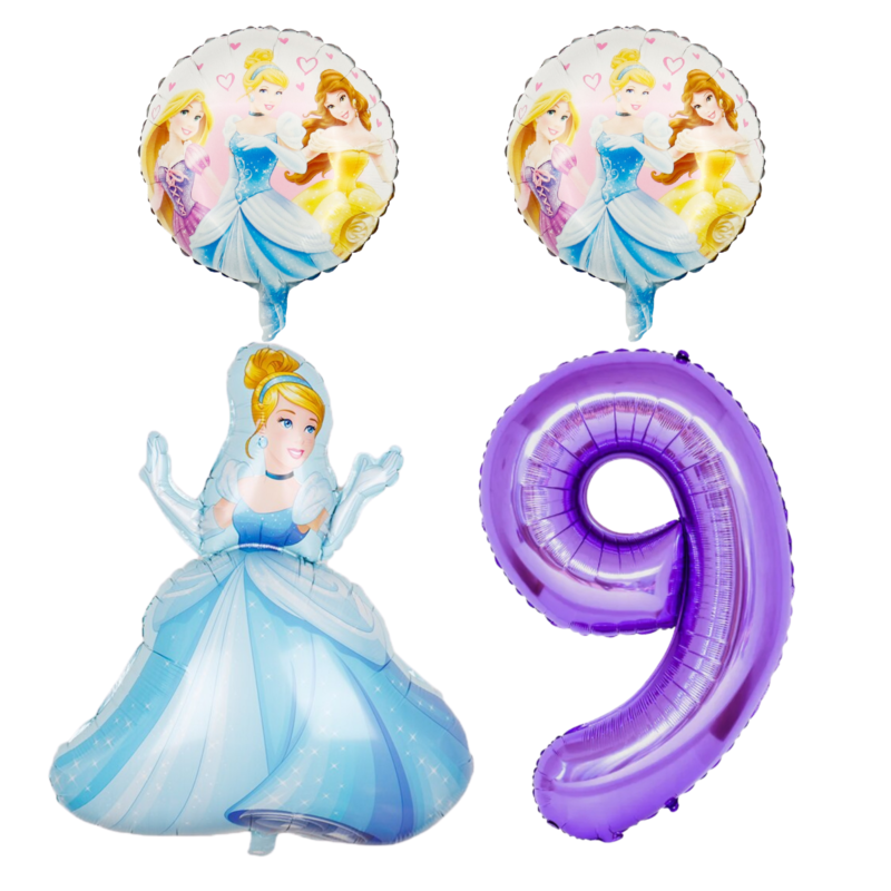 Disney Princess 9th Birthday Foil Balloon Bouquet Set Purple Blue Girls
