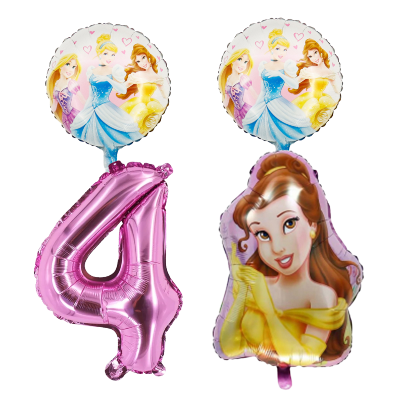 Disney Princess Belle 4th Birthday Foil Balloon Bouquet Set Pink Yellow Girls