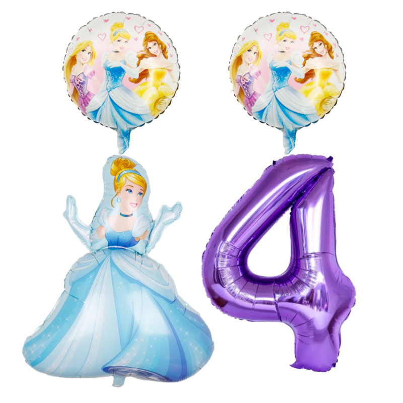 Disney Princess Cinderella 4th Birthday Foil Balloon Set Purple Blue Girls