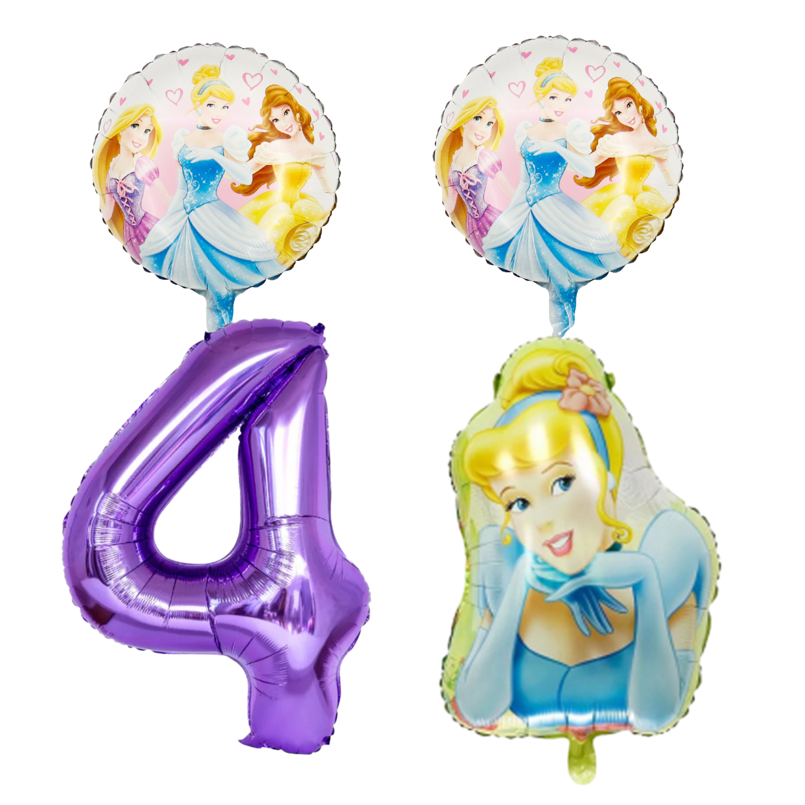 Disney Princess Cinderella 4th Birthday Party Foil Balloon Set Purple Blue