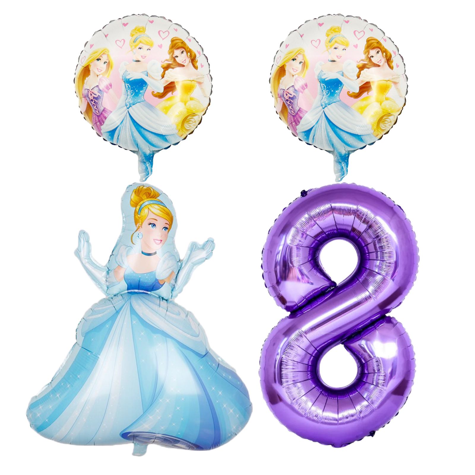 Disney Princess Cinderella 8th Birthday Party Balloons Purple Blue Foil Set