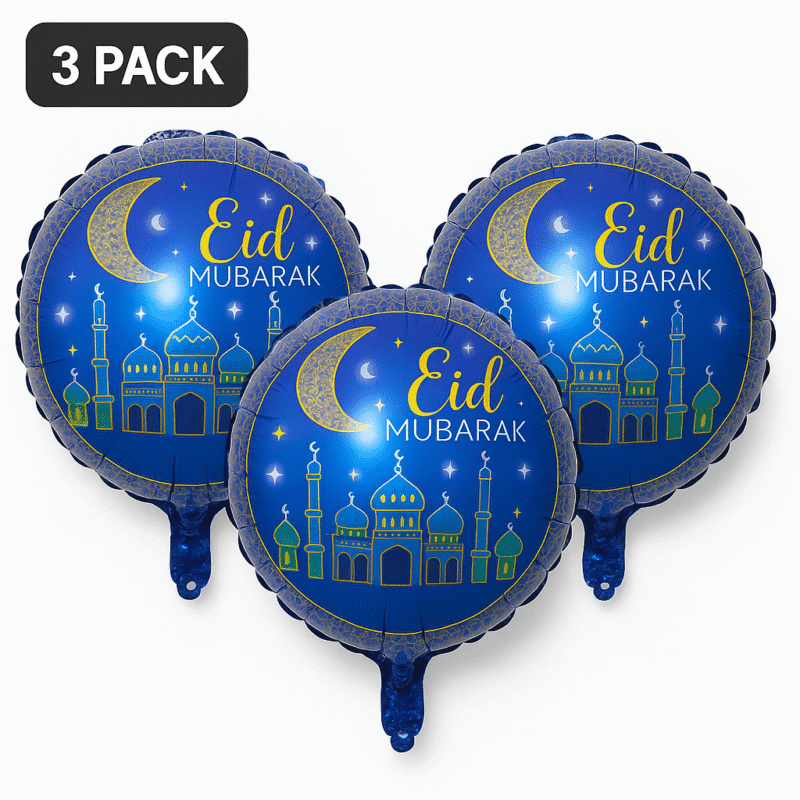 Eid Mubarak 3-Pack Foil Balloons Blue Gold Party Decor balloons