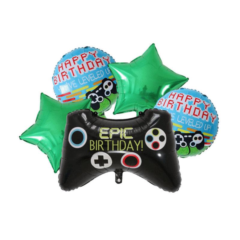 Epic Birthday Gaming Balloons Set - Video Game Controller and Happy Birthday Balloons