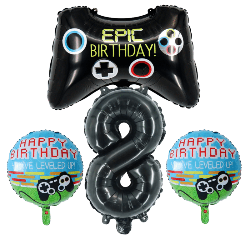Epic Gamer Level 8 Birthday Party Foil Balloon Set