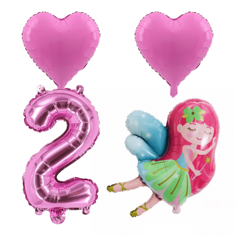 Fairy 2nd Birthday Party Balloons Pink Foil Number 2 Set