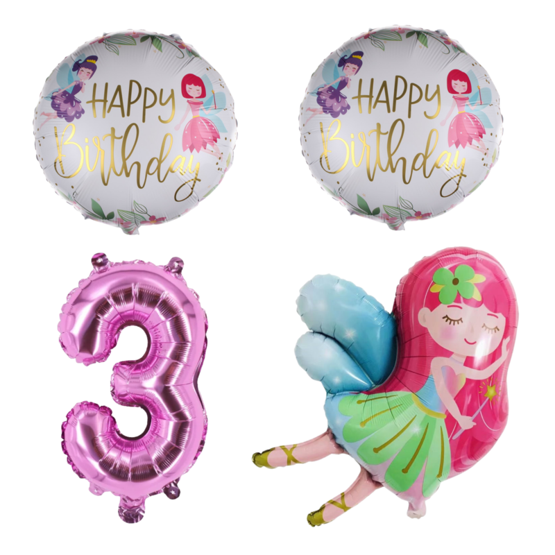 Fairy 3rd Birthday Party Balloons Number 3 Pink Girl