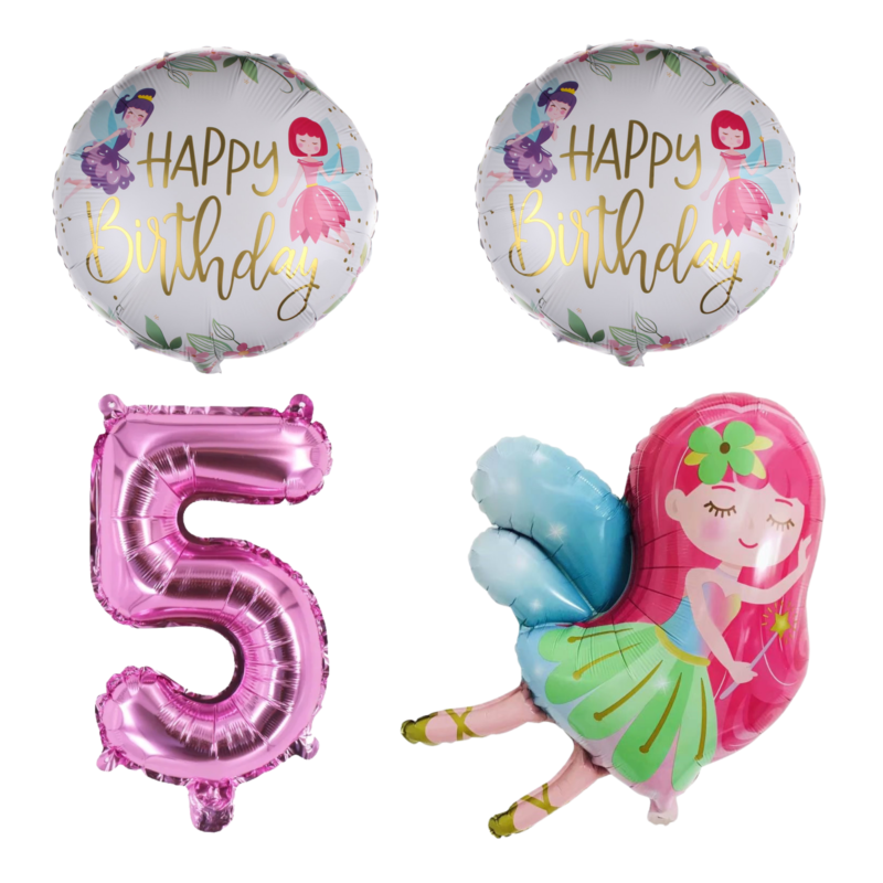 Fairy 5th Birthday Party Foil Balloons Number Set Pink