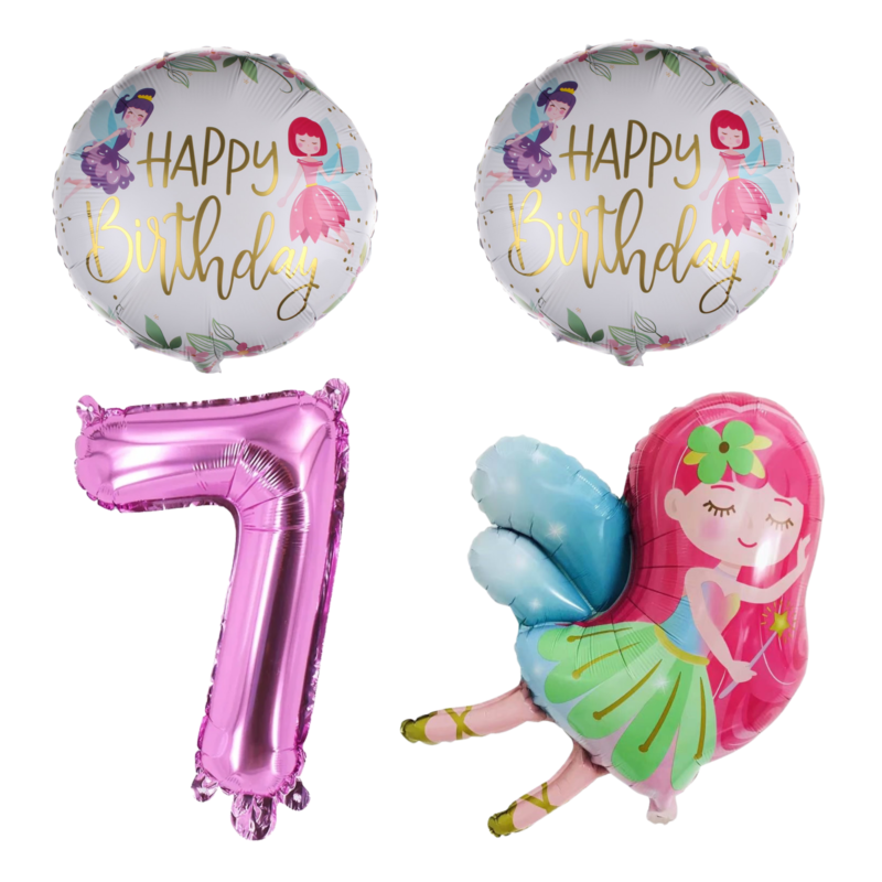 Fairy 7th Birthday Party Balloons Pink Foil Number Set