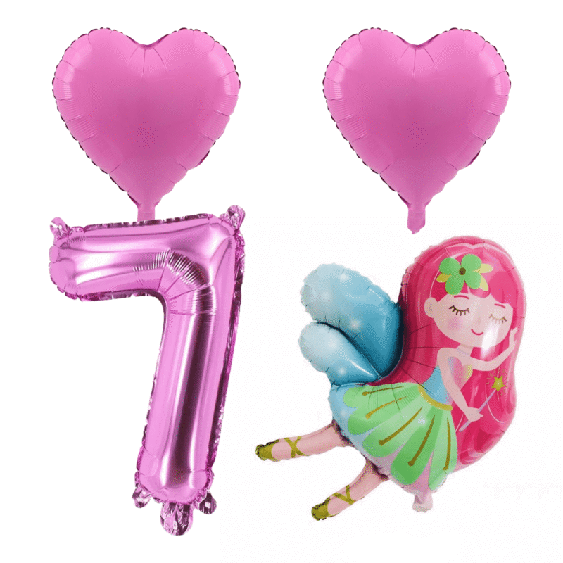 Fairy 7th Birthday Pink Foil Balloon Set Girl Party Decor