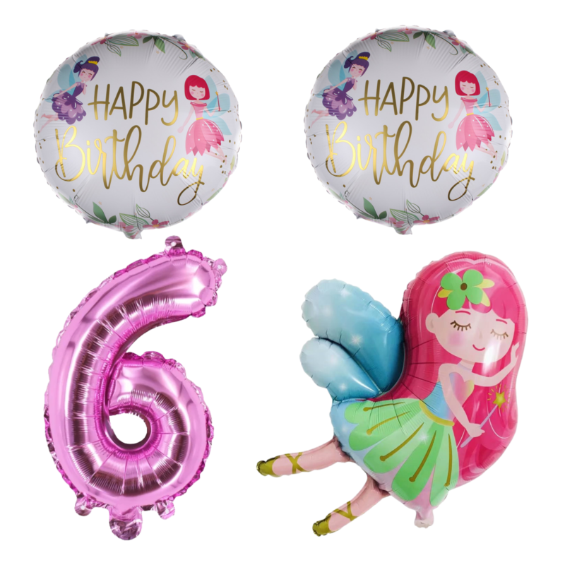 Fairy Birthday Party Balloons 6th Number Foil Balloon Set Pink