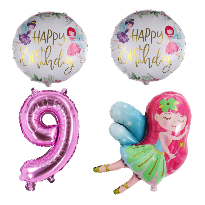 Fairy Birthday Party Balloons Number 9 Pink Foil Set Girl's 9th