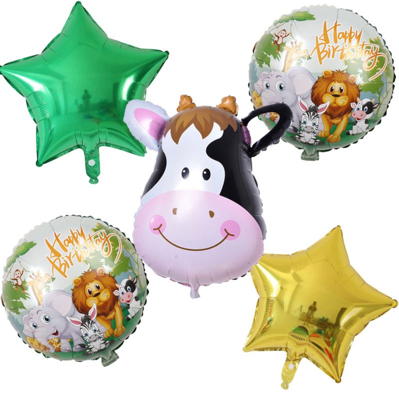 Farm Animal Cow Birthday Balloons Party Set Green Gold Foil Balloons