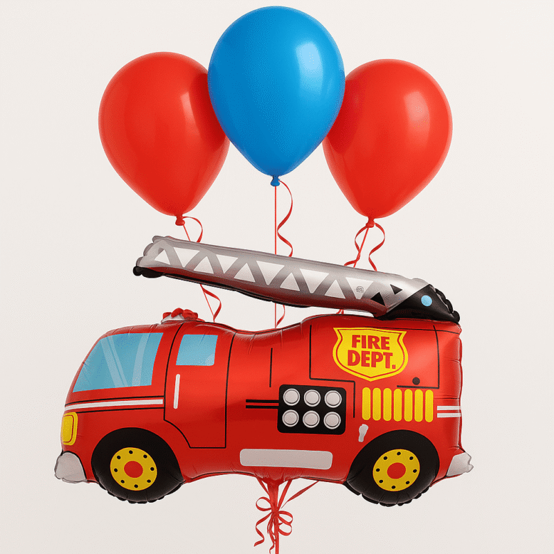 Fire Truck Balloon Bouquet Kids Birthday Party Red Blue 4th Birthday balloons
