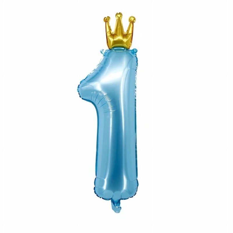 First Birthday Blue Number One Balloon Foil Mylar Crown Celebration Balloon