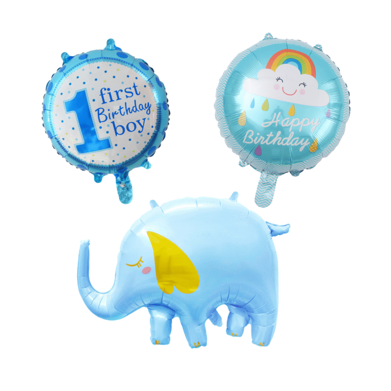 First Birthday Boy Balloon Set with Blue Elephant and Foil Balloons for 1st Birthday Party Decorations