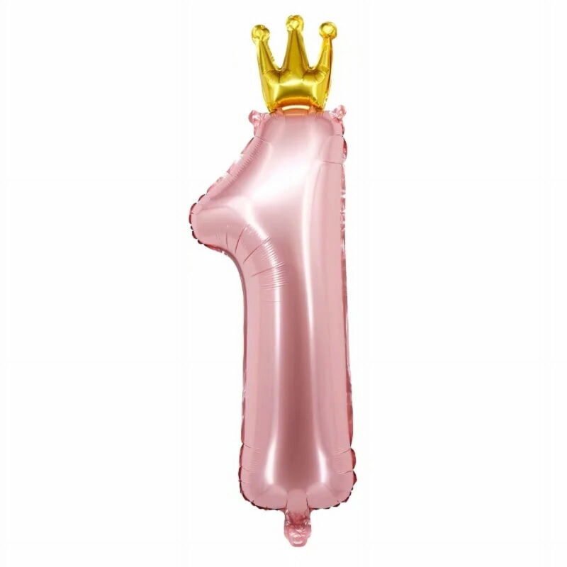 First Birthday Pink Number One Balloon Foil Mylar Crown Celebration Balloon