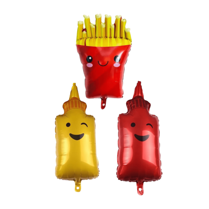 Fries and Condiment Balloon Set Ketchup Mustard Foil Balloons for Birthday and Party Decorations
