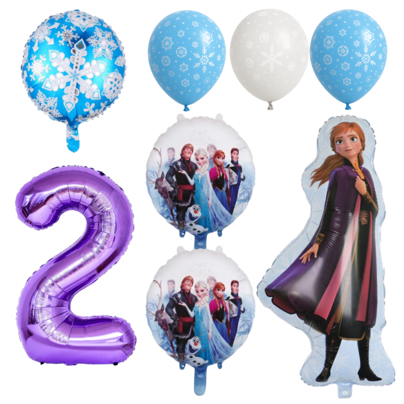 Frozen 2nd Birthday Party Balloons, Purple, Blue, 7pc balloons