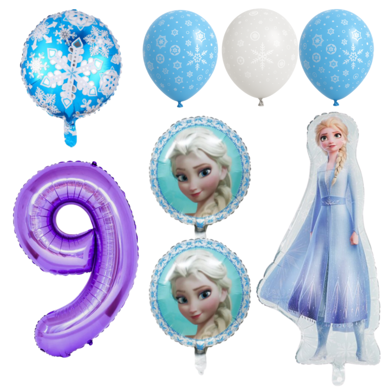 Frozen 9th Birthday Party Balloons Elsa Foil Set Blue Purple balloons